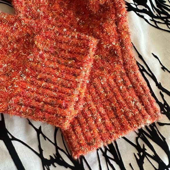 Karl Lagerfeld Paris orange ruffle shoulder cardigan sweater, wool blend, medium - Picture 11 of 14